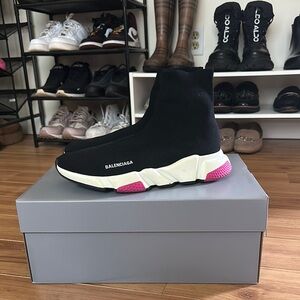 Balenciaga Women's Black and Pink Sock Sneakers